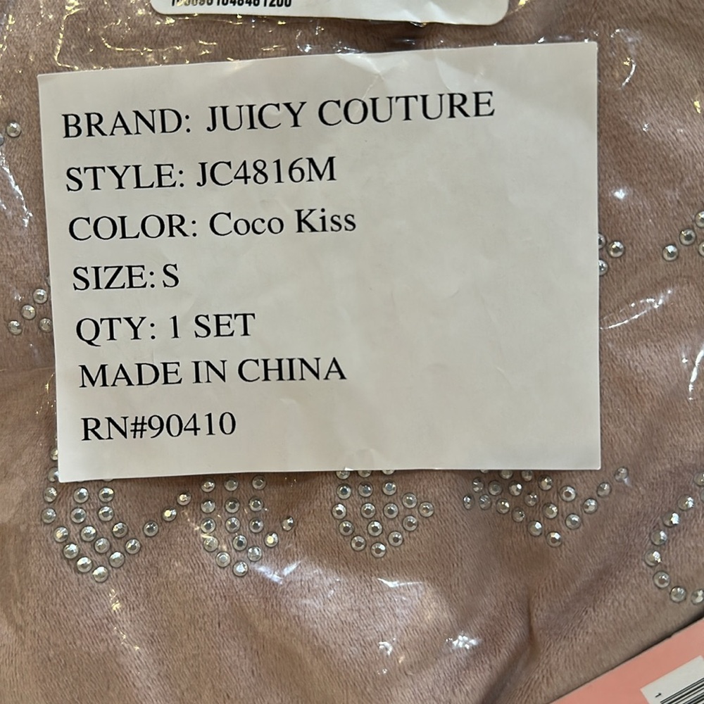 NWT JUICY COUTURE Coco Kiss 2pc Velvet Lounge Top&Pants Set With Rhinestone Logo - Picture 7 of 7